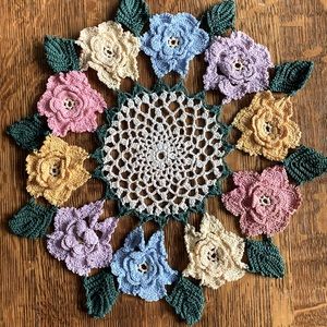 Vintage Crocheted Doily Multicolour Round Boho Decorative Granny Core